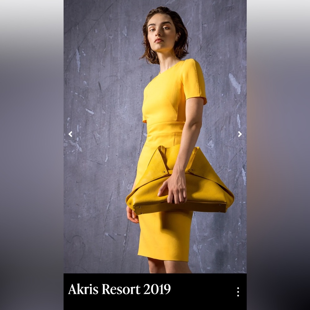 AKRIS Zip-Waist Short-Sleeve Wool Sheath Dress Sz 8 Yellow